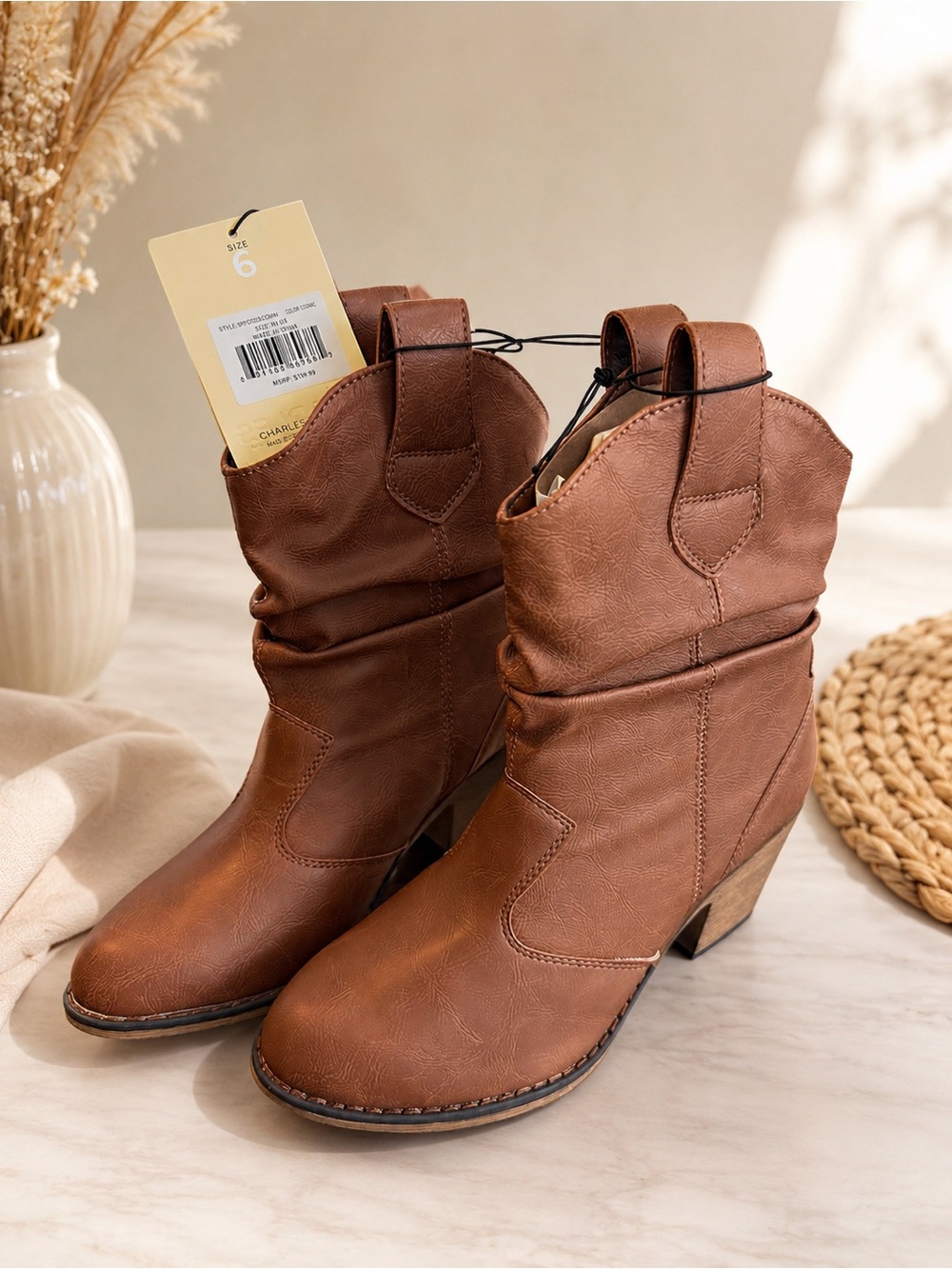Charles Albert Brown Slouchy Western Ankle Boots